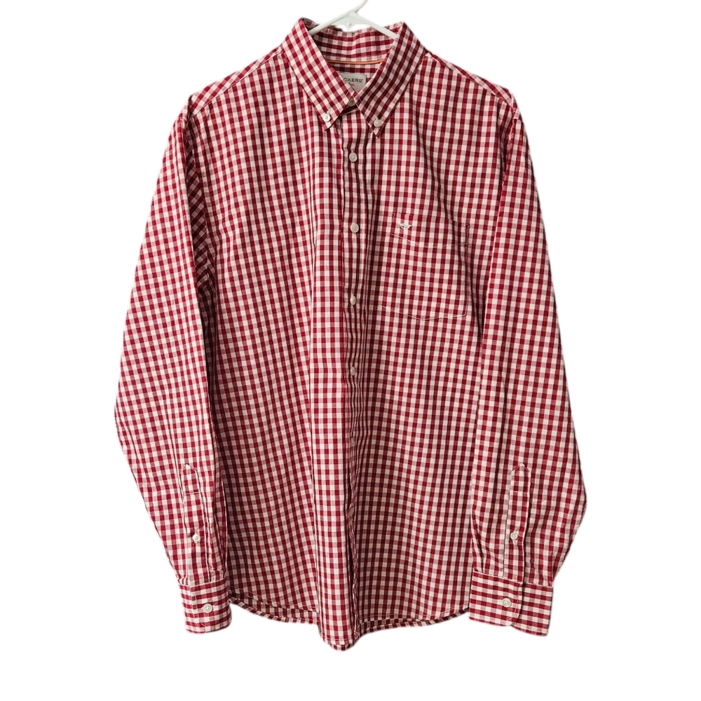 Dockers Men's Long Sleeve Button Down Shirt Size Large Red White Gingham